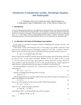 Introduction to Biquaternion Number, Schrödinger Equation, and Fractal Graph