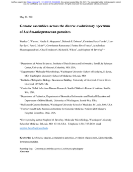 Genome Assemblies Across the Diverse Evolutionary Spectrum of Leishmania Protozoan Parasites