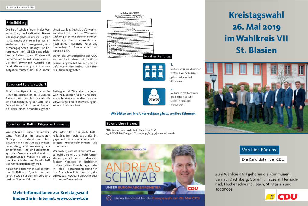 Kreistagswahl 26. Mai 2019 Im Wahlkreis VII St. Blasien