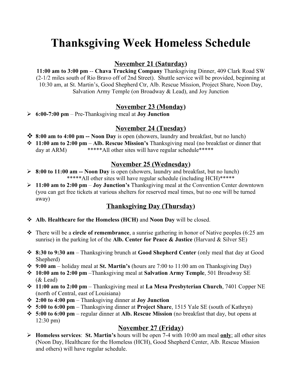 Special Thanksgiving Week Meals