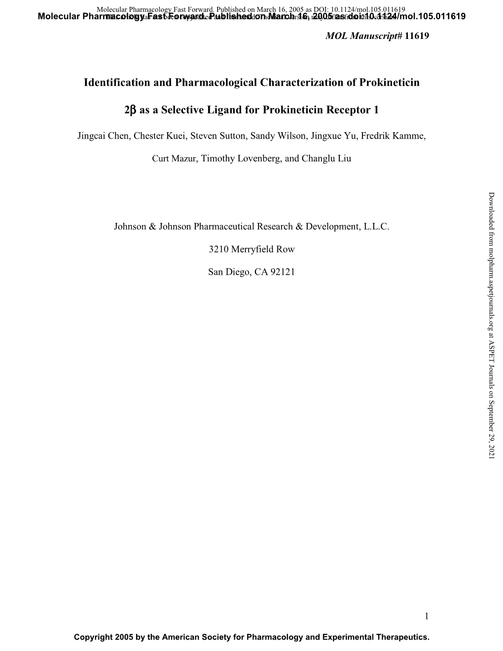 Identification and Pharmacological Characterization of Prokineticin