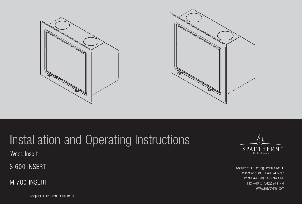 Installation and Operating Instructions Wood Insert