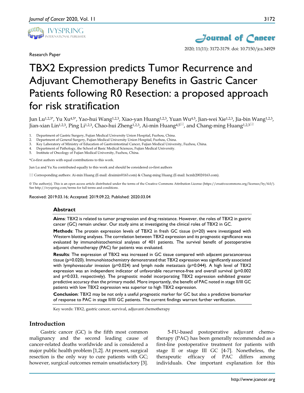 TBX2 Expression Predicts Tumor Recurrence and Adjuvant