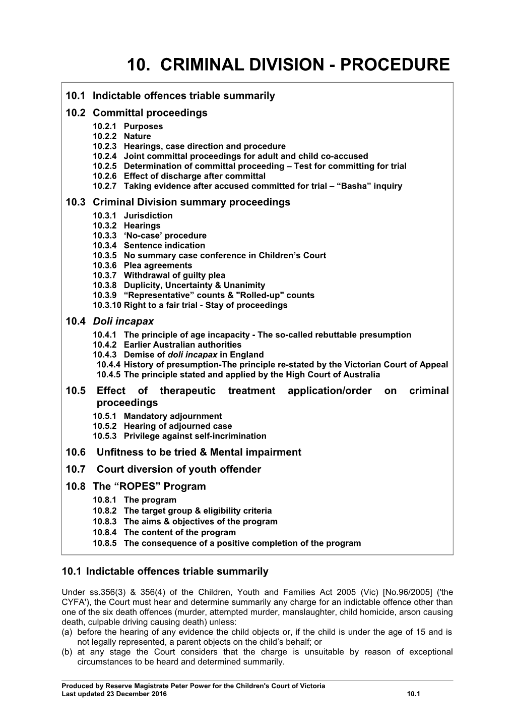 10.1 Indictable Offences Triable Summarily