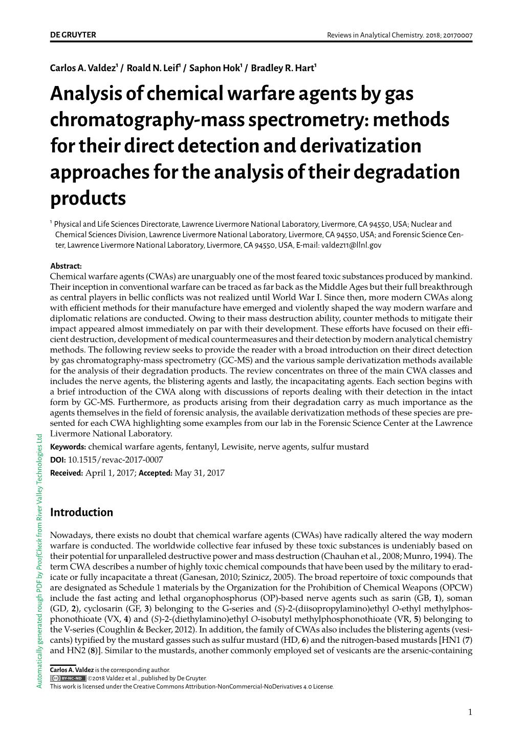 Analysisofchemicalwarfareagent