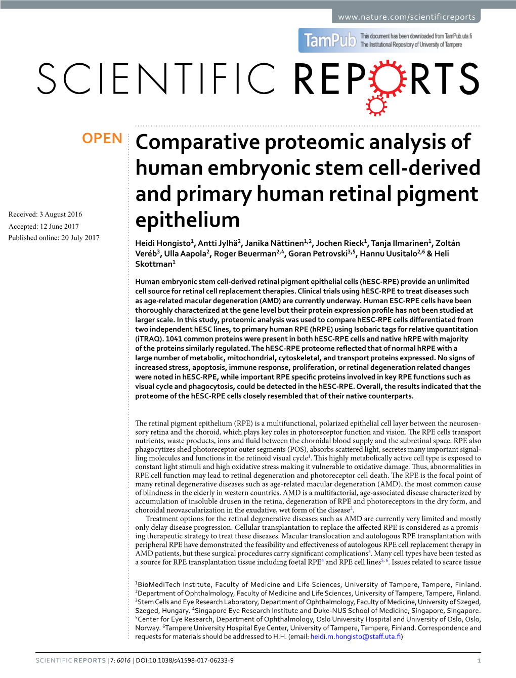 Comparative Proteomic Analysis of Human Embryonic Stem Cell-Derived