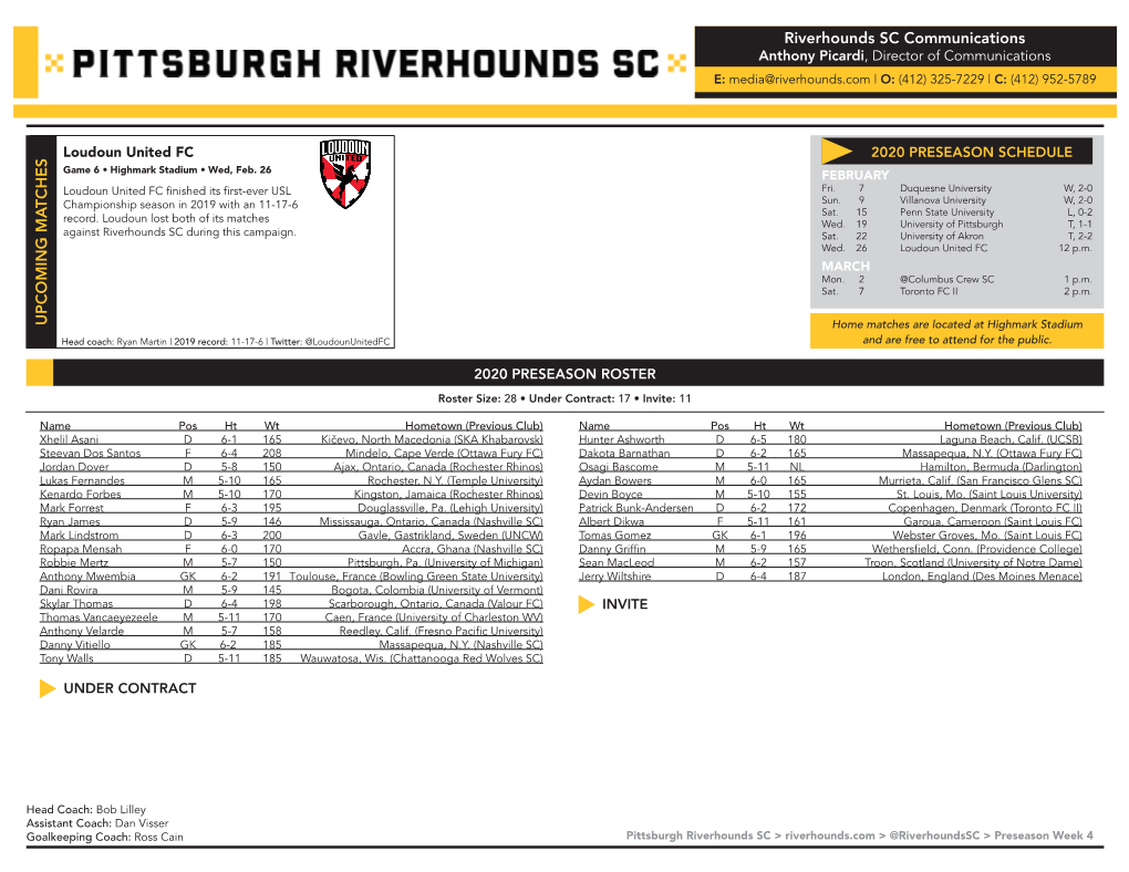 Riverhounds SC Communications UPCOMING MA TCHES