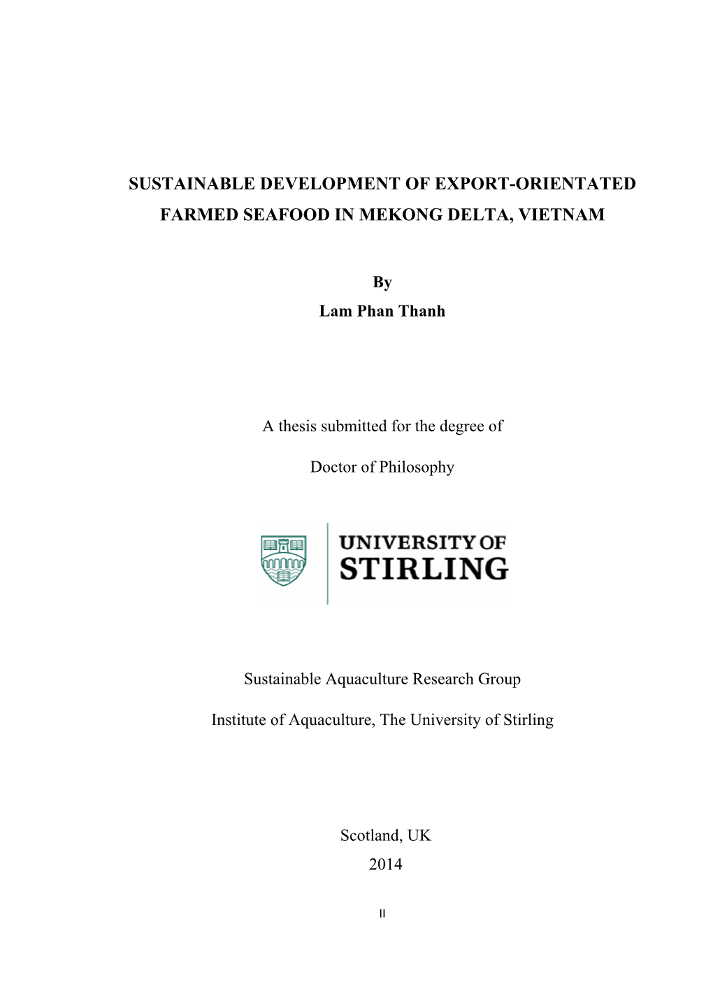 Sustainable Development of Export-Orientated Farmed Seafood in Mekong Delta, Vietnam