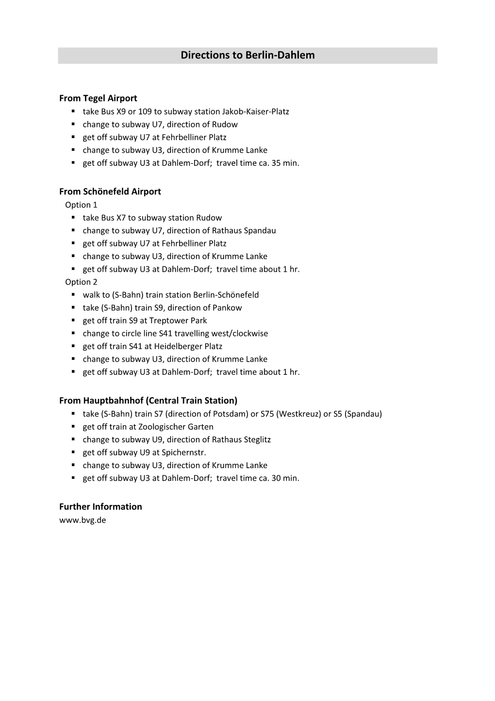 Directions to Berlin-Dahlem