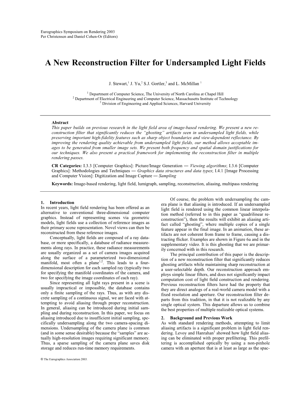 Reconstruction Filters for Undersampled Light Fields