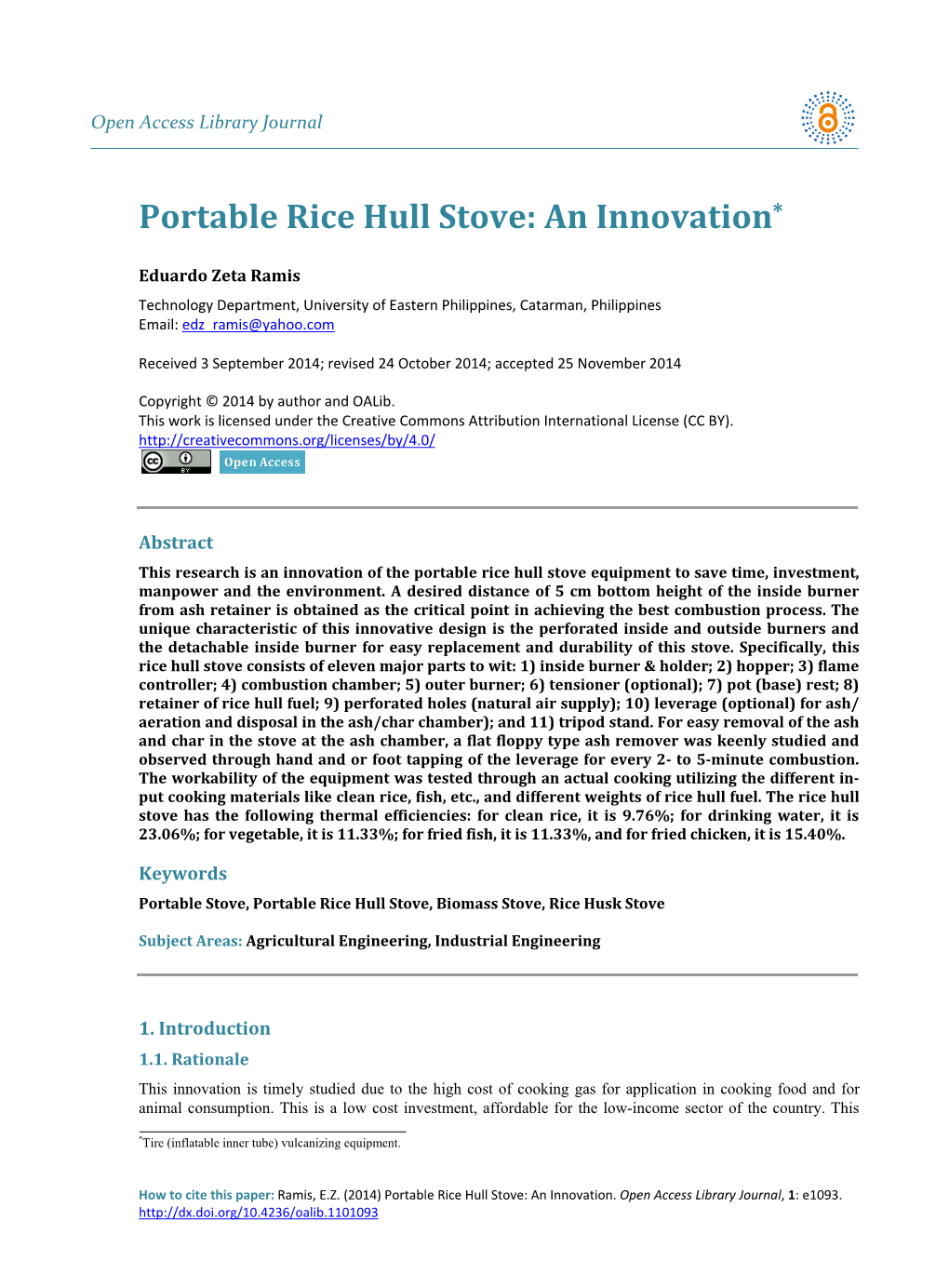 Portable Rice Hull Stove: an Innovation*