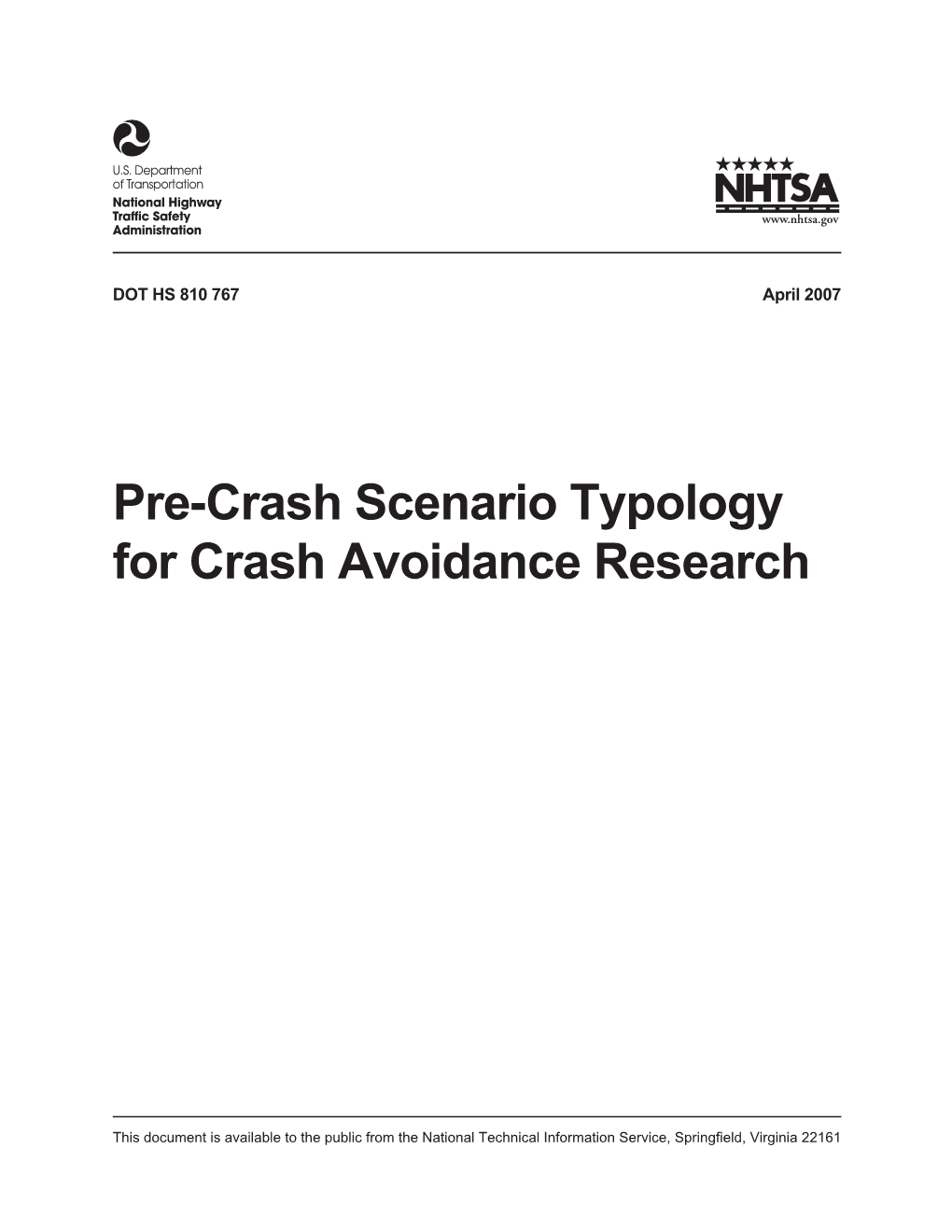 Pre-Crash Scenario Typology for Crash Avoidance Research