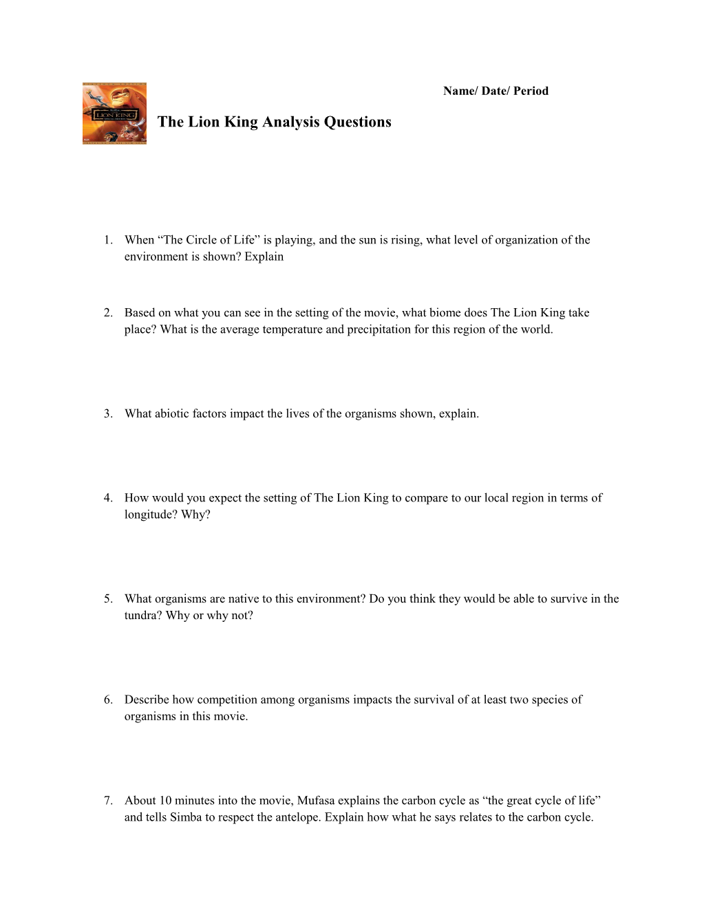 The Lion King Analysis Questions