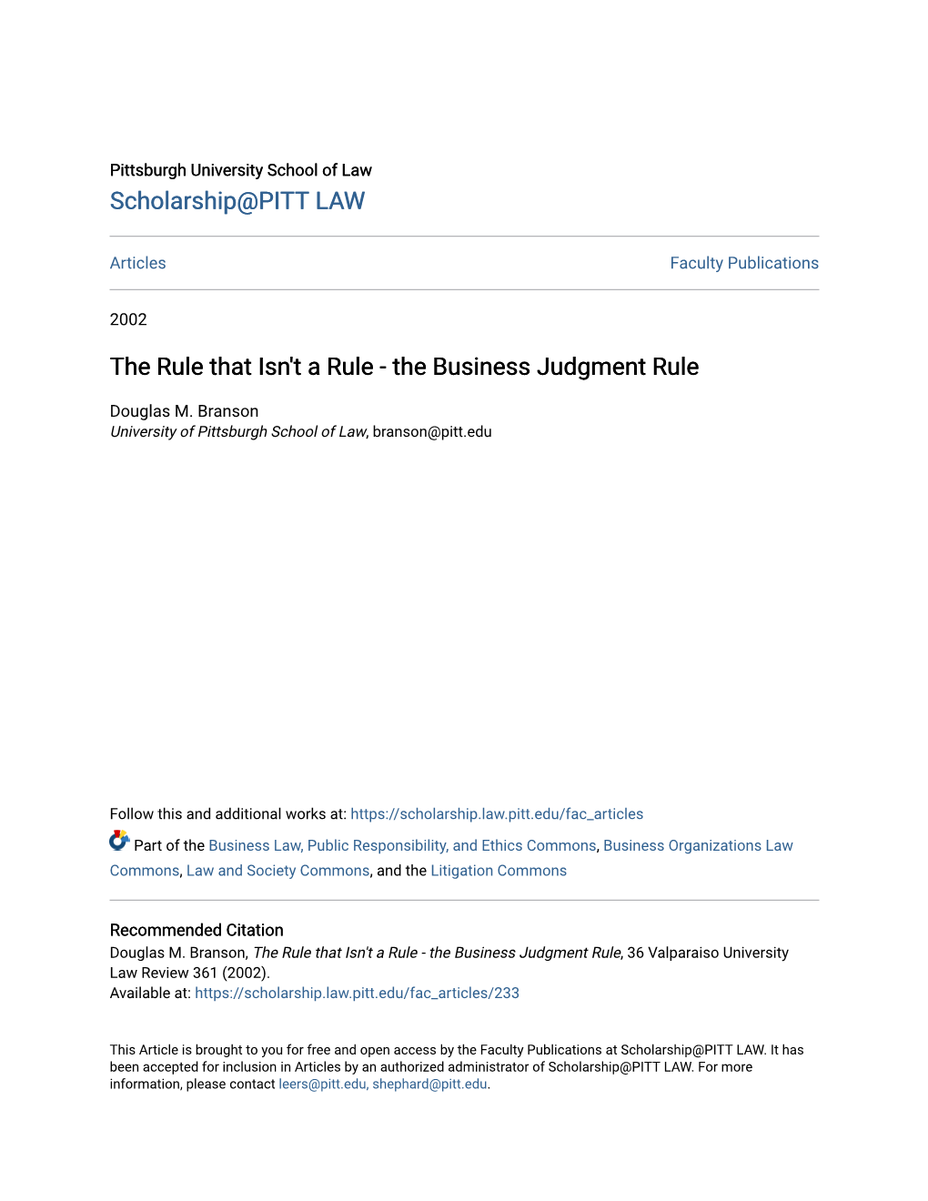 The Business Judgment Rule