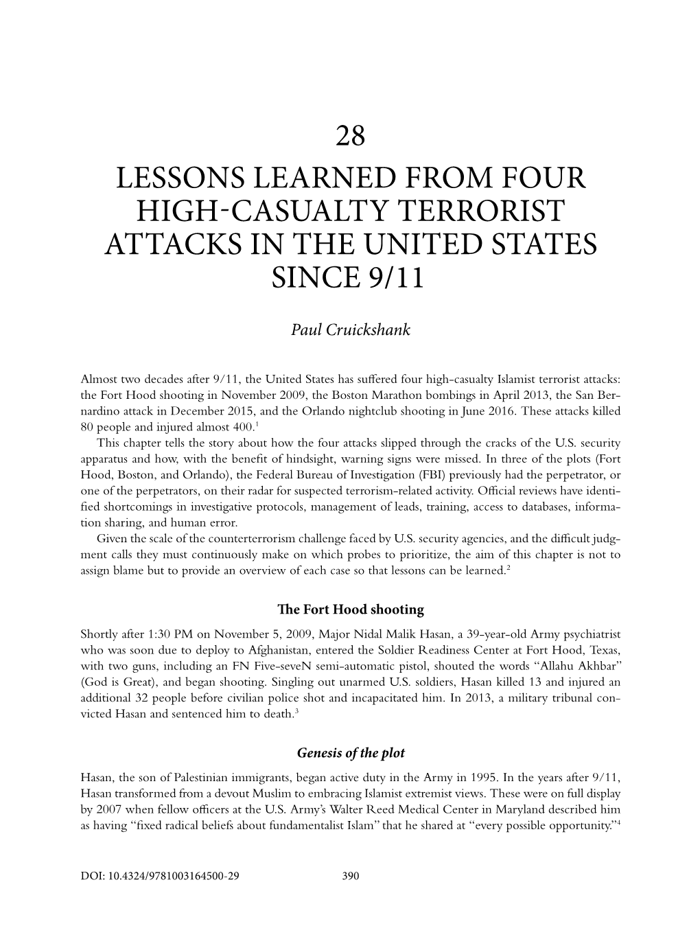 Lessons Learned from Four High-Casualty Terrorist Attacks in the United States Since 9/11