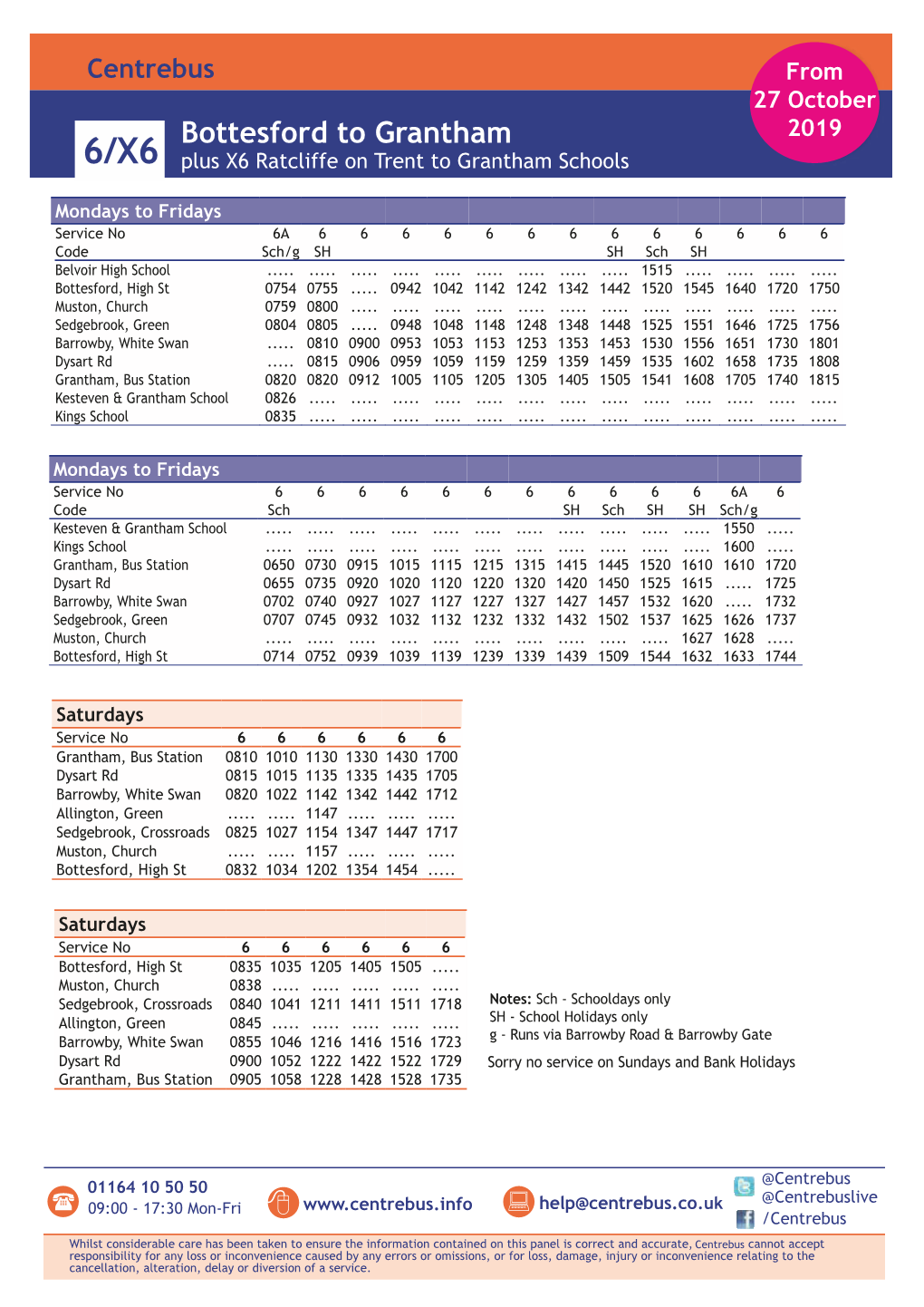 Bottesford to Grantham 2019 6/X6 Plus X6 Ratcliffe on Trent to Grantham Schools