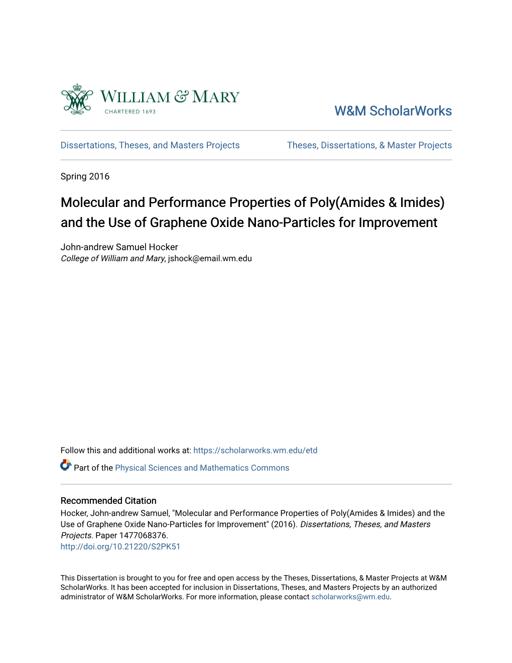 Molecular and Performance Properties of Poly(Amides & Imides)