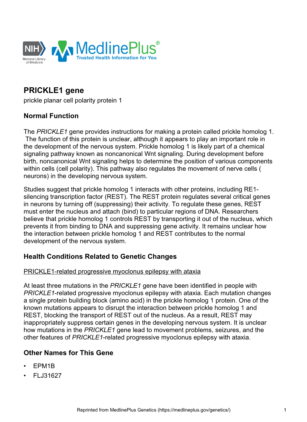 PRICKLE1 Gene Prickle Planar Cell Polarity Protein 1