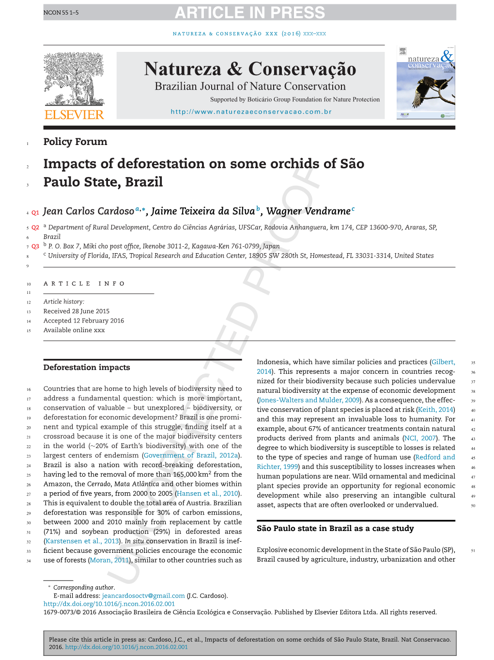 Impacts of Deforestation on Some Orchids of São Paulo State, Brazil