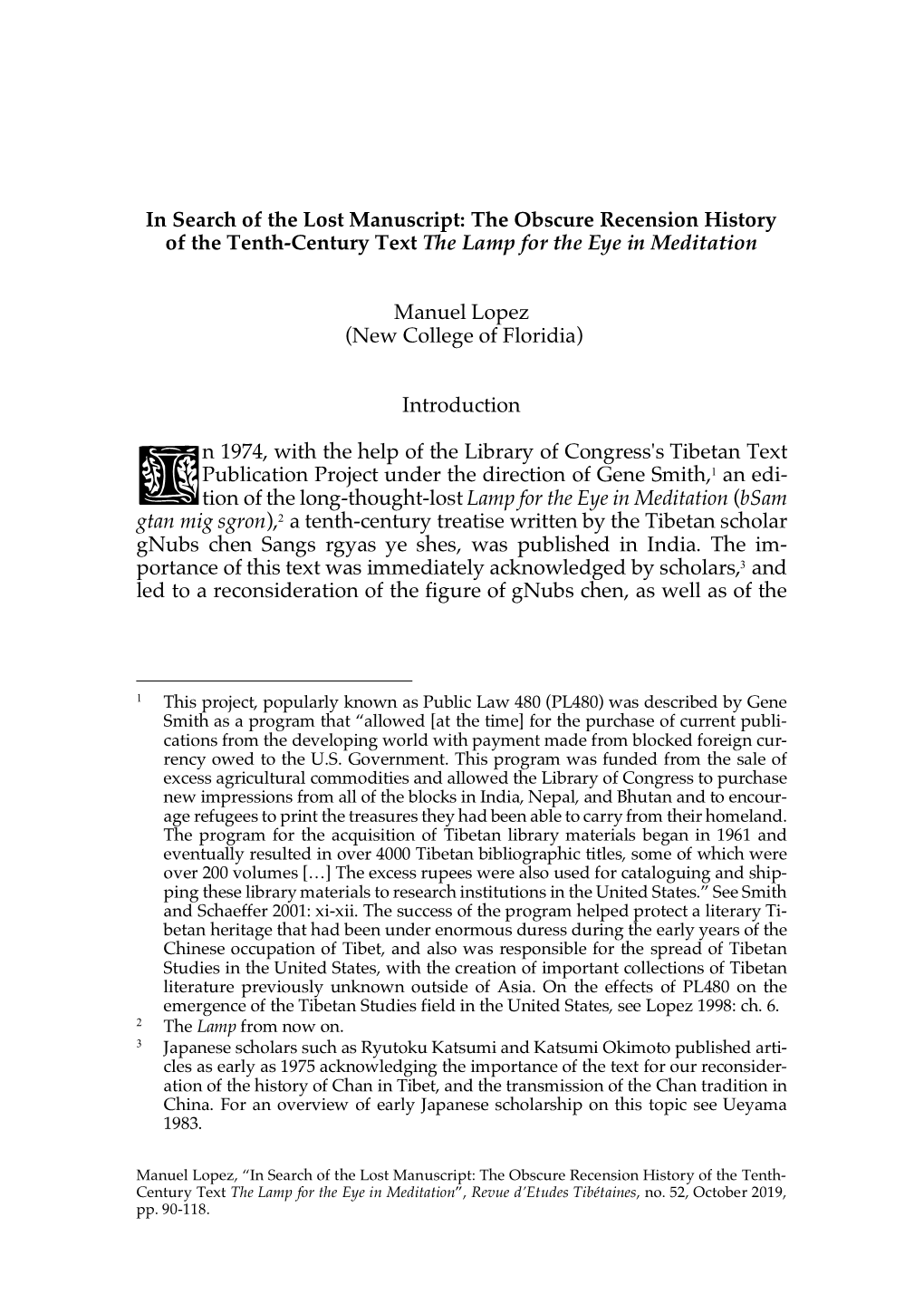 In Search of the Lost Manuscript: the Obscure Recension History of the Tenth-Century Text the Lamp for the Eye in Meditation