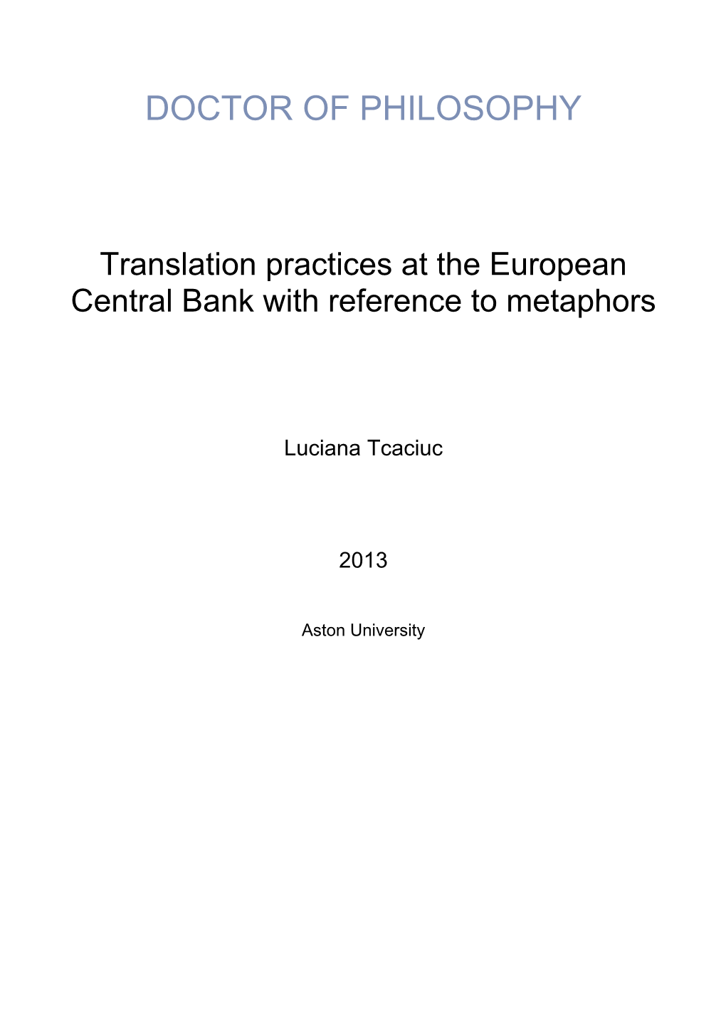 Translation Practices at the European Central Bank with Reference to Metaphors