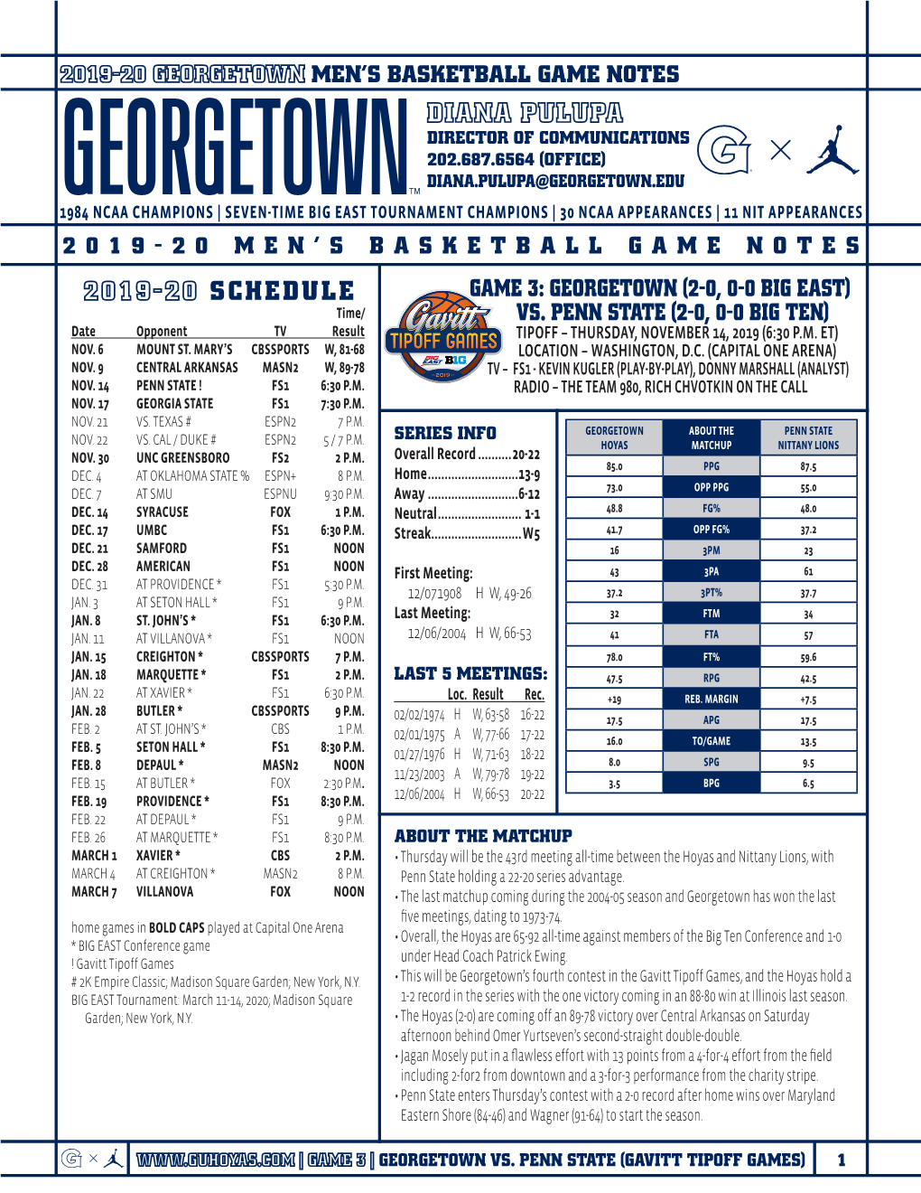 Men's Basketball Game Notes Patrick Ewing