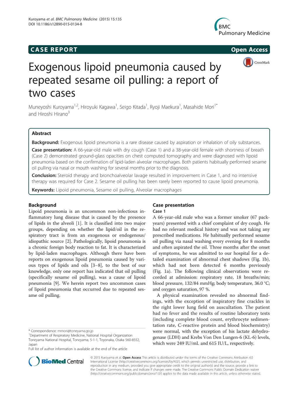 Exogenous Lipoid Pneumonia Caused by Repeated Sesame Oil Pulling