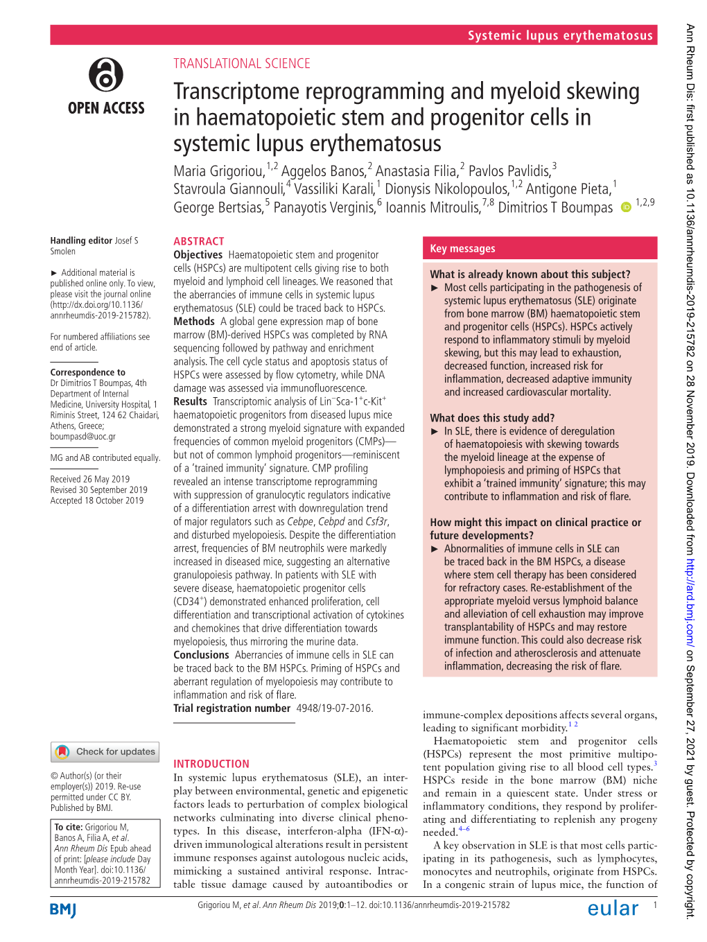 Transcriptome Reprogramming and Myeloid Skewing in Haematopoietic