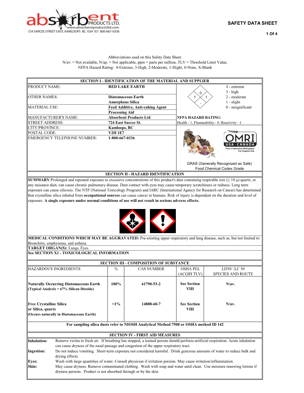 Absorbent Red Lake Earth Diatomaceous Earth