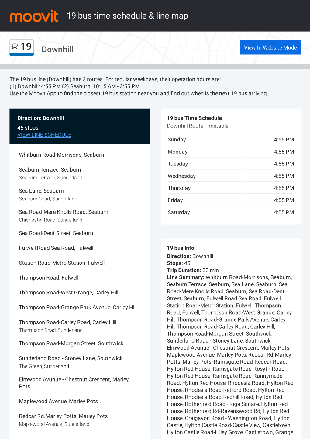 19 Bus Time Schedule & Line Route