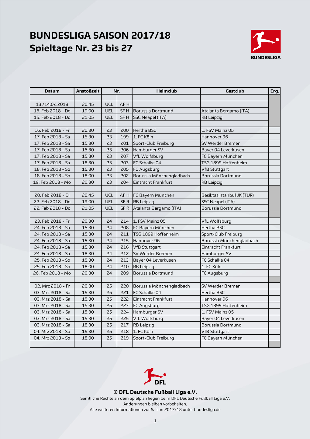 Bundesliga 2017/2018 | Ansetzungen