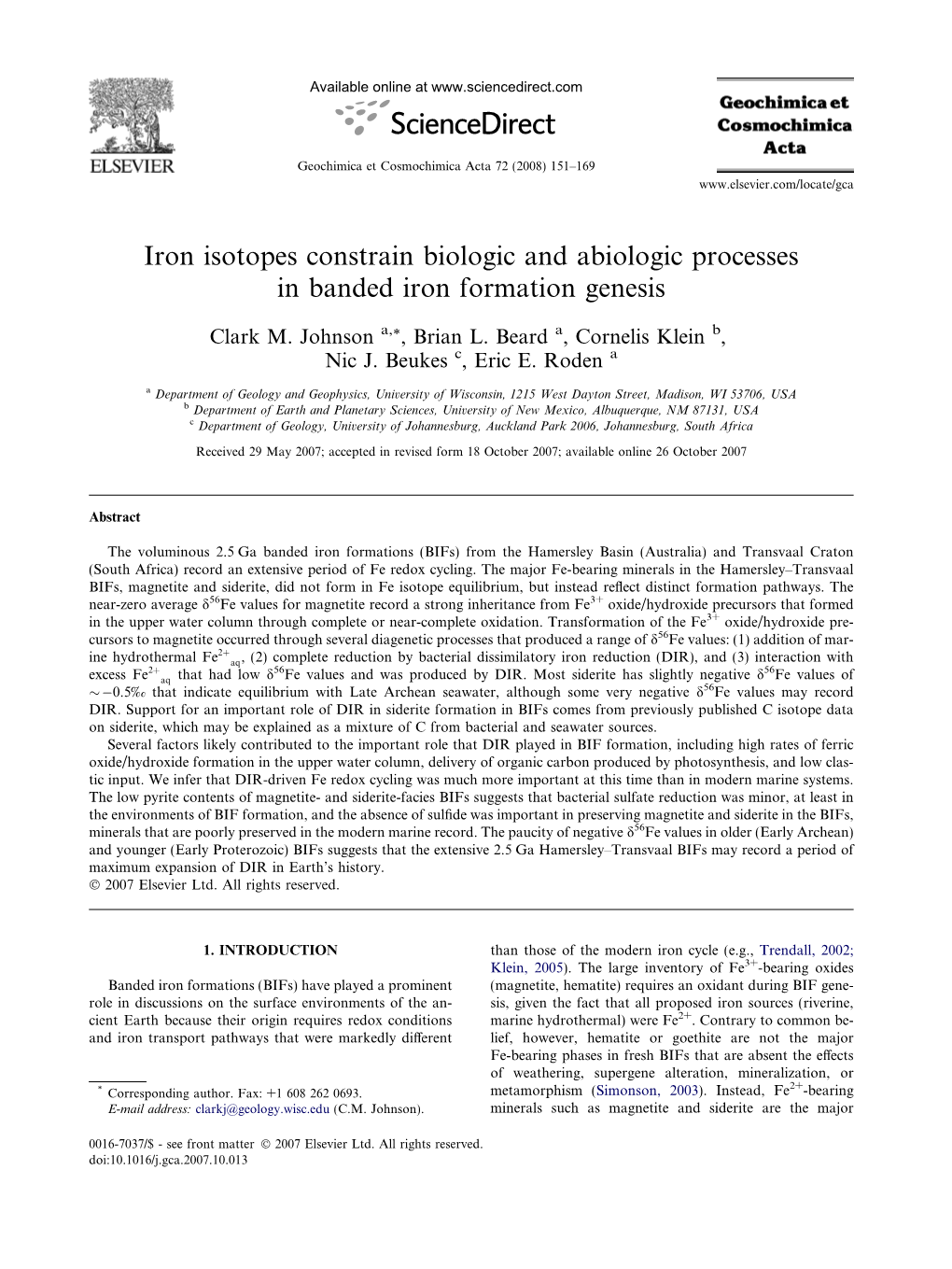 Iron Isotopes Constrain Biologic and Abiologic Processes in Banded Iron Formation Genesis