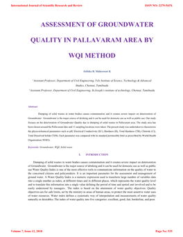Assessment of Groundwater Quality in Pallavaram Area by Wqi Method