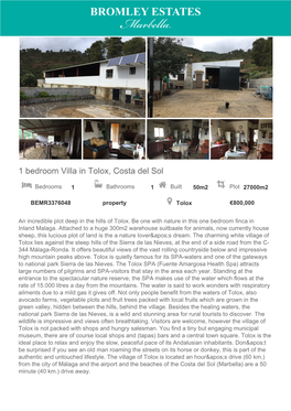 1 Bedroom Villa in Tolox, Costa Del Sol
