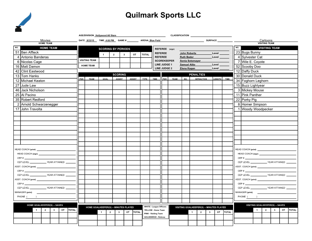 Hockey Scoresheet