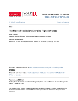 The Hidden Constitution: Aboriginal Rights in Canada