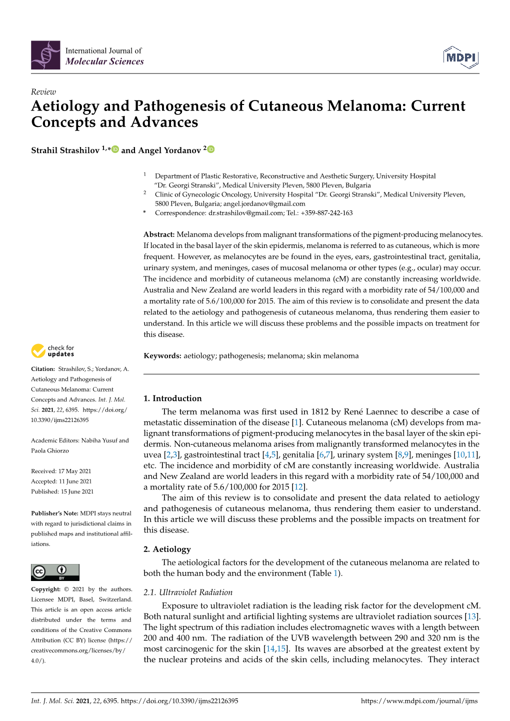 Aetiology and Pathogenesis of Cutaneous Melanoma: Current Concepts and Advances