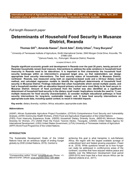 Determinants of Household Food Security in Musanze District, Rwanda