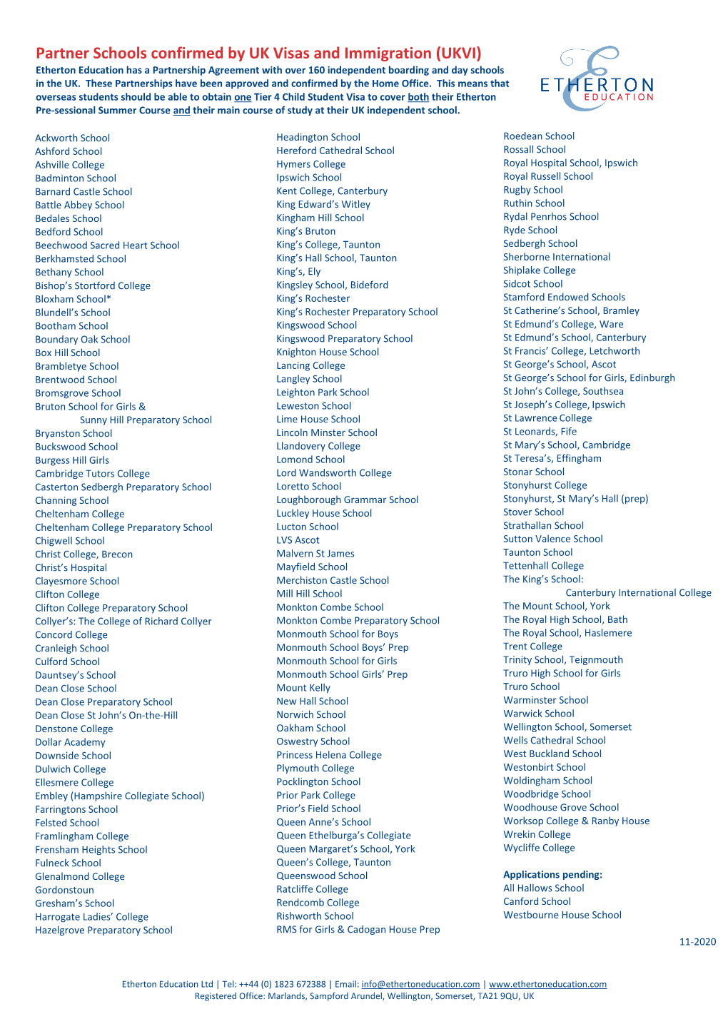 Partner Schools Confirmed by UK Visas and Immigration (UKVI)