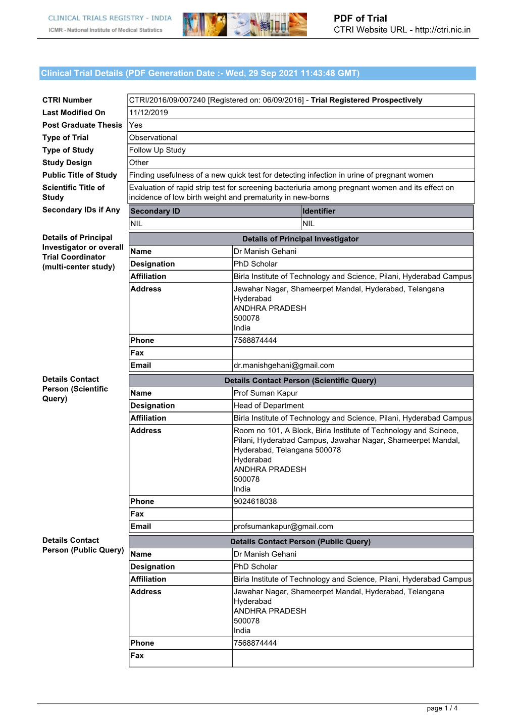 CTRI Trial Data