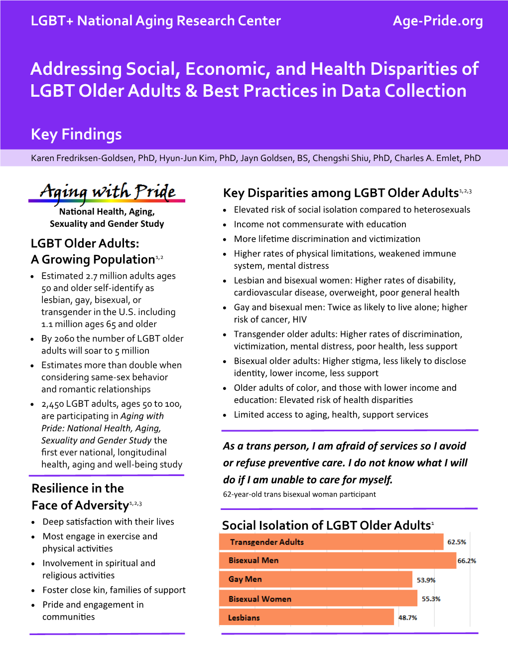 Addressing Social, Economic, and Health Disparities of LGBT Older Adults & Best Practices in Data Collection