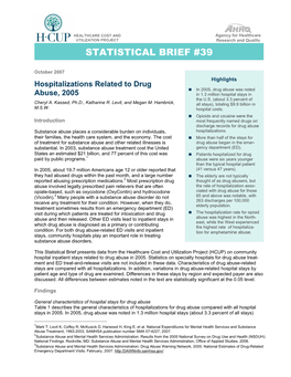 HCUP Statistical Brief #39: Hospitalizations Related to Drug Abuse, 2005