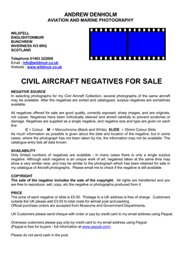 Civil Aircraft Negatives for Sale