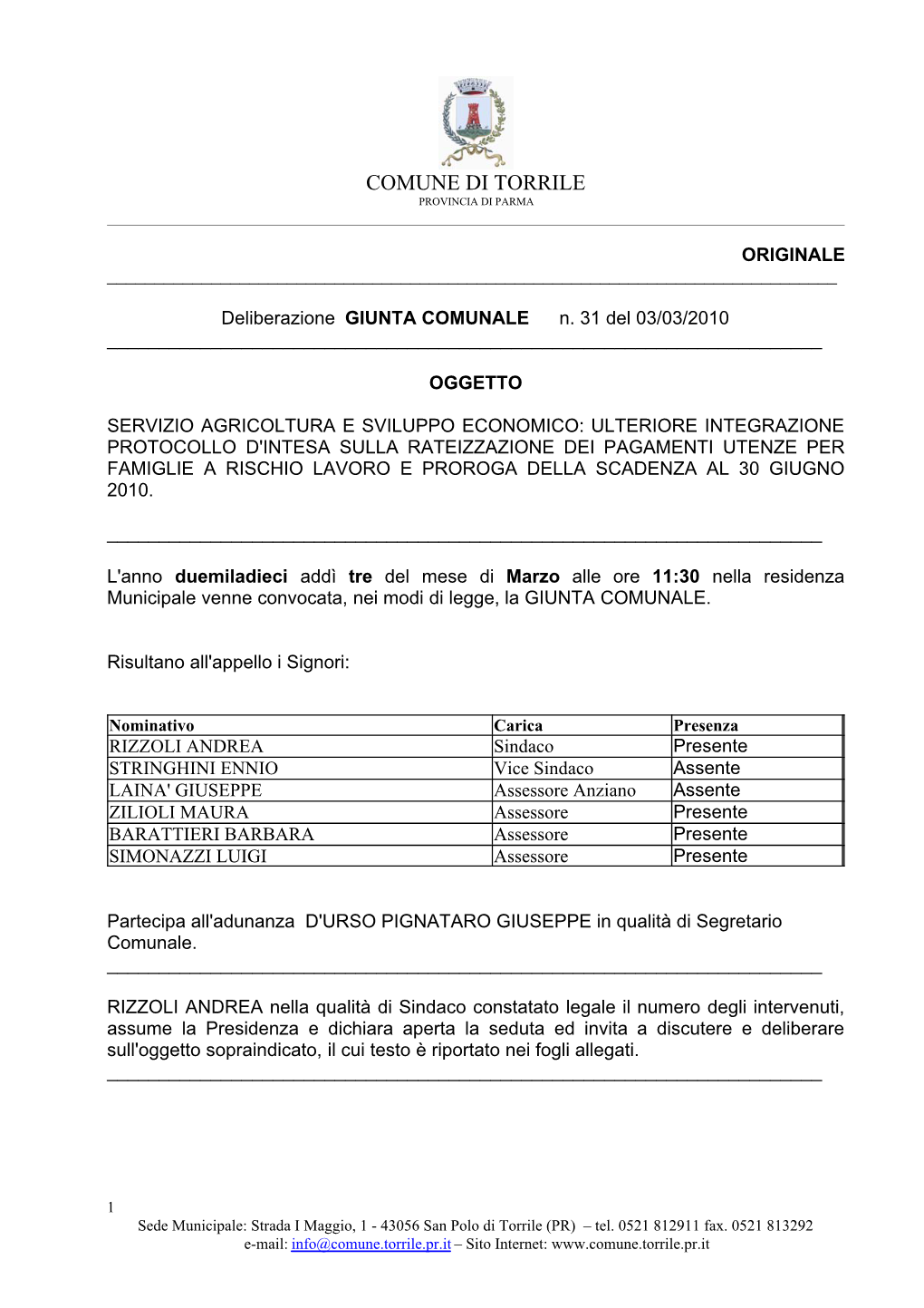 Comune Di Torrile Provincia Di Parma