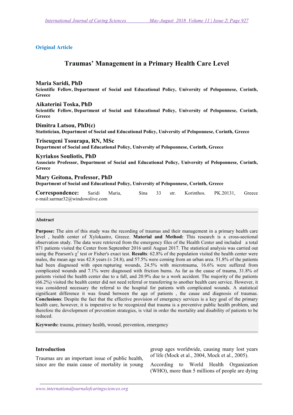 Traumas' Management in a Primary Health Care Level