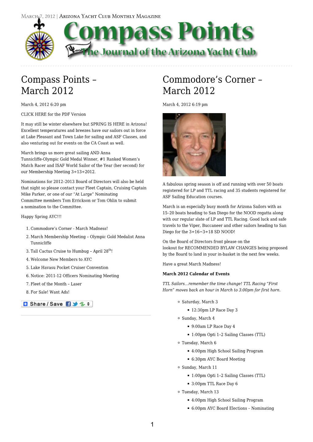 Compass Points – Commodore’S Corner – March 2012 March 2012