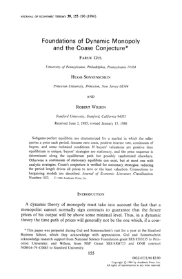Foundations of Dynamic Monopoly and the Coase Conjecture*