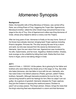 Idomeneo​ Synopsis