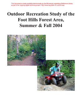 Outdoor Recreation Study of the Foot Hills Forest Area, Summer & Fall 2004