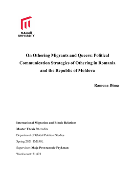 On Othering Migrants and Queers: Political Communication Strategies of Othering in Romania and the Republic of Moldova